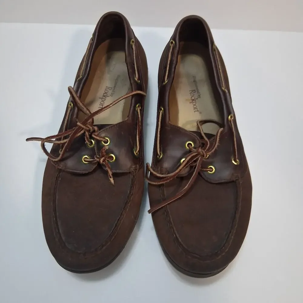 Rockport Men 13XW Boat Shoes Brown Leather Classic Moccasin